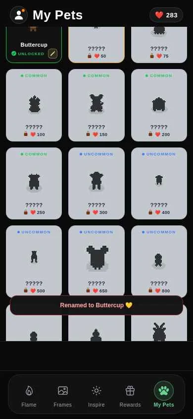 My Pets collection screen
